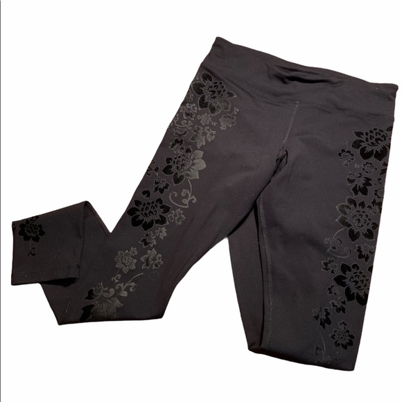 Lorna Jane Black Floral Leggings Womens Medium
